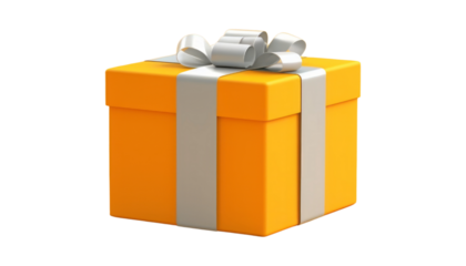 yellow gift box with ribbon isolated on transparent background cutout