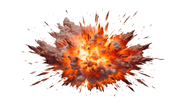 explosion of fire isolated on transparent background cutout