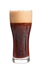 Glass of dark beer on white background