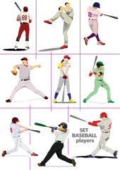 Fototapeta na wymiar Set of Baseball players. Vector 3d illustration