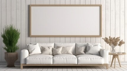 Mockup frame in farmhouse living room interior,