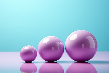 3d render of purple balls on a blue background with reflection.