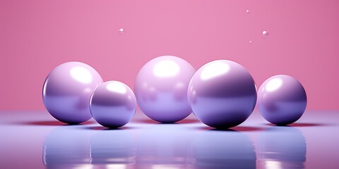 3d render of purple spheres on pink background. Abstract minimal concept.