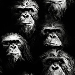 Monkey grunge graffiti artistic black and white repeat pattern