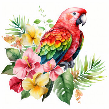 recommend clip art: Parrot flower and fruit Illustration, Generative Ai