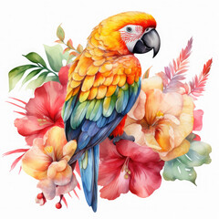 Obraz premium Parrot flower and fruit Illustration, Generative Ai