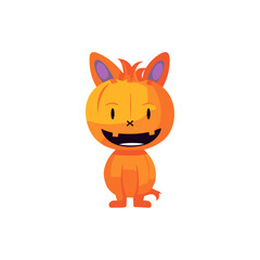 Cute monster, spooky pumpkin creature for Halloween art. Isolated vector clipart with cartoon style beast character for children graphic