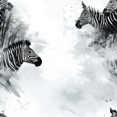Fototapeta na wymiar Zebras grunge graffiti black and white African repeat pattern