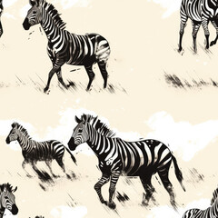 Fototapeta na wymiar Zebras grunge graffiti black and white African repeat pattern