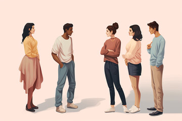 Obraz premium Abstract group of colorful people minimalistic illustration. Mob of people. Pulse of the Crowd. Confusion of people. Multiple colored. Generative AI