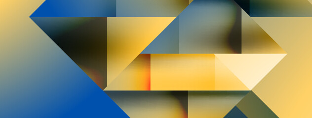 Vivid abstraction unfolds. Triangles in seamless harmony, composing dynamic geometric backdrop. Interplay of angles and hues forms captivating tapestry, evoking modernity and artistic allure