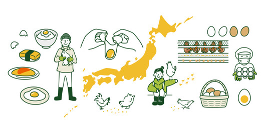 日本の養鶏農家のイメージ　セット - obrazy, fototapety, plakaty