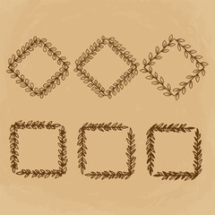 vintage frame with vine or leaves. old natural frame or border with hand drawing style