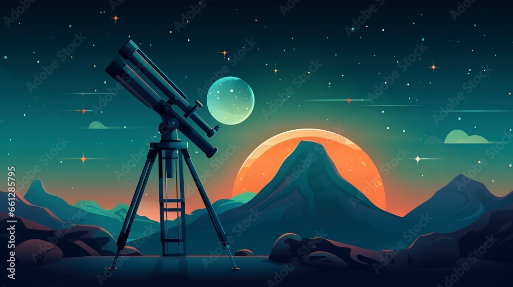 Wall mural a telescope in an observatory, exploring the stars and planets in the vast night sky
