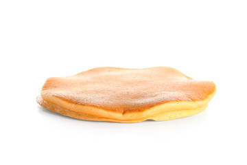 Tasty pumpkin pancake on white background