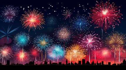 Fototapeta na wymiar A joyous celebration illuminated by dazzling fireworks against the night sky