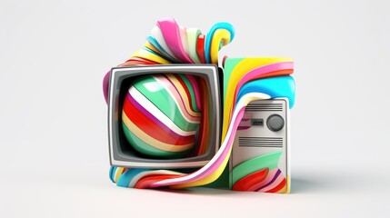 Colorful retro television on a white background