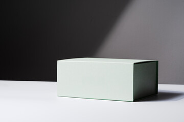 Square gift box, luxury shopping, mock up. White and gray background. Studio shot - 661286759