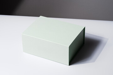 Square gift box, luxury shopping, mock up. White and gray background. Studio shot - 661286783