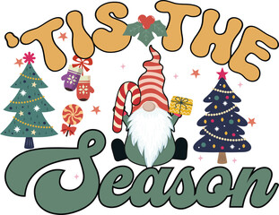 Christmas Wavy Groovy T-shirt Design Vector