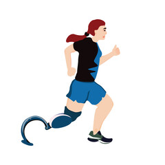 Prosthetic leg runner girl vector, illustration. Blade runner, artificial leg runner girl. 