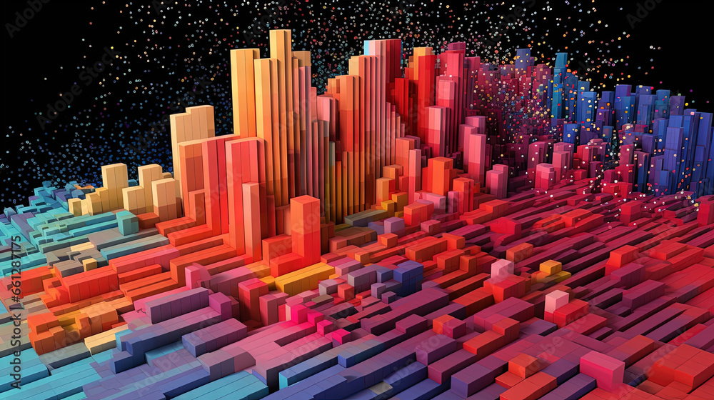 Aufkleber Business data graph concept with market data clusters and particles. Digital sorting and management concept for business and finance.