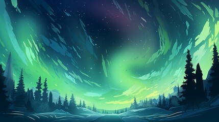 A stunning image of the magical Northern Lights (Aurora Borealis) dancing across the night sky in the Arctic wilderness, casting vibrant, colorful hues over a snowy landscape