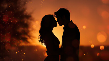 A man and woman getting intimate silhouette during sunset