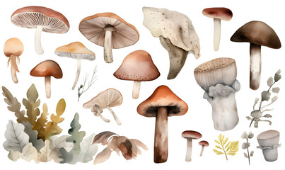 vintage watercolor mushrooms, Generative AI