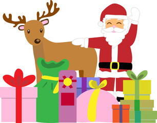 Naklejka premium プレゼントを配るサンタクロースとトナカイ