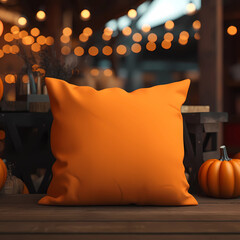 Orange pillow template. Pillow mockup, Halloween holiday.