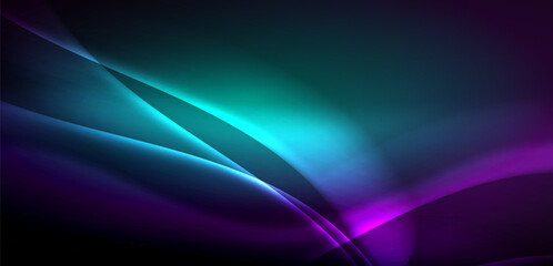 Dynamic waves in ethereal glow of neon lights. Concept merges fluidity of motion with vibrant allure of neon, crafting entrancing backdrop that embodies both vitality and futuristic sophistication