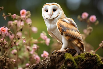 barn owl in natural forest environment. Wildlife photography
