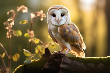 barn owl in natural forest environment. Wildlife photography