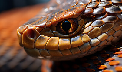 Detail of a colourful snake's head in nature. - obrazy, fototapety, plakaty