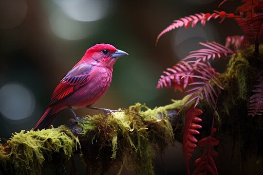 crimson topaz bird in natural forest environment. Wildlife photography