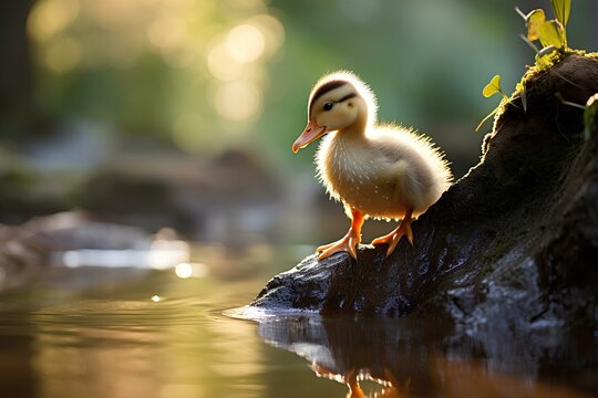 duckling in natural forest environment. Wildlife photography