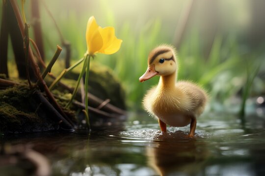 duckling in natural forest environment. Wildlife photography