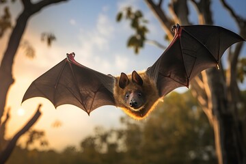 flying foxes bat in natural forest environment. Wildlife photography - obrazy, fototapety, plakaty