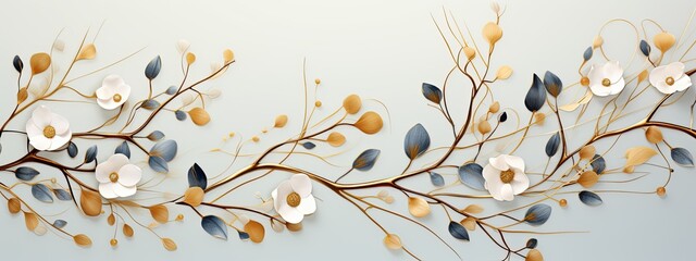 Delicate floral background with golden leaves
