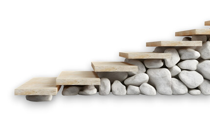 Steps constructed from stones and wood slabs isolated on transparent background. - obrazy, fototapety, plakaty