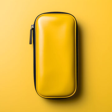 A yellow pencil case and a case for carrying stationery, Generative AI