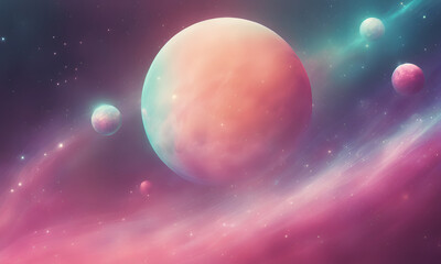 Planet in space, retro art style. Generative AI