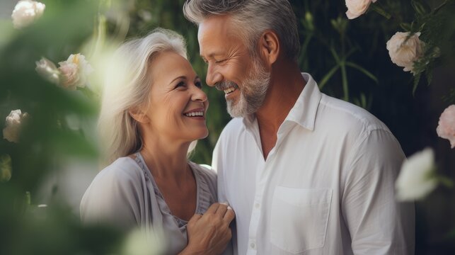 Beautiful aging adult couple. Beauty and cosmetic skin care advertising concept.