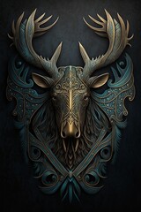 The moose head is facing straight ahead, with its mouth closed and its eyes wide open.