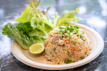 Pork Fried Rice with egg and green salad.
