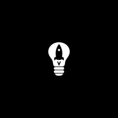 Light bulb and rocket launch icon isolated on dark background