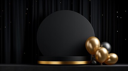 Luxury black gold product podium mockup with balloon AI Generative