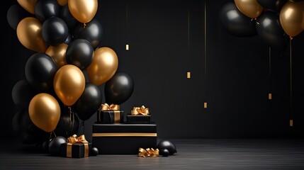 Luxury black gold product podium mockup with balloon AI Generative