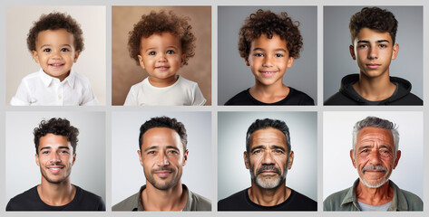 collage of latin racial male portraits of different ages, made with generative AI